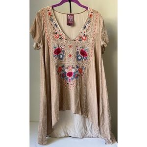 Johnny Was Velvet Embroidered Top : Beige S